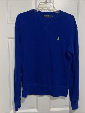Ralph Lauren Men's Cobalt Blue Crewneck Sweatshirt with Lime Polo Pony